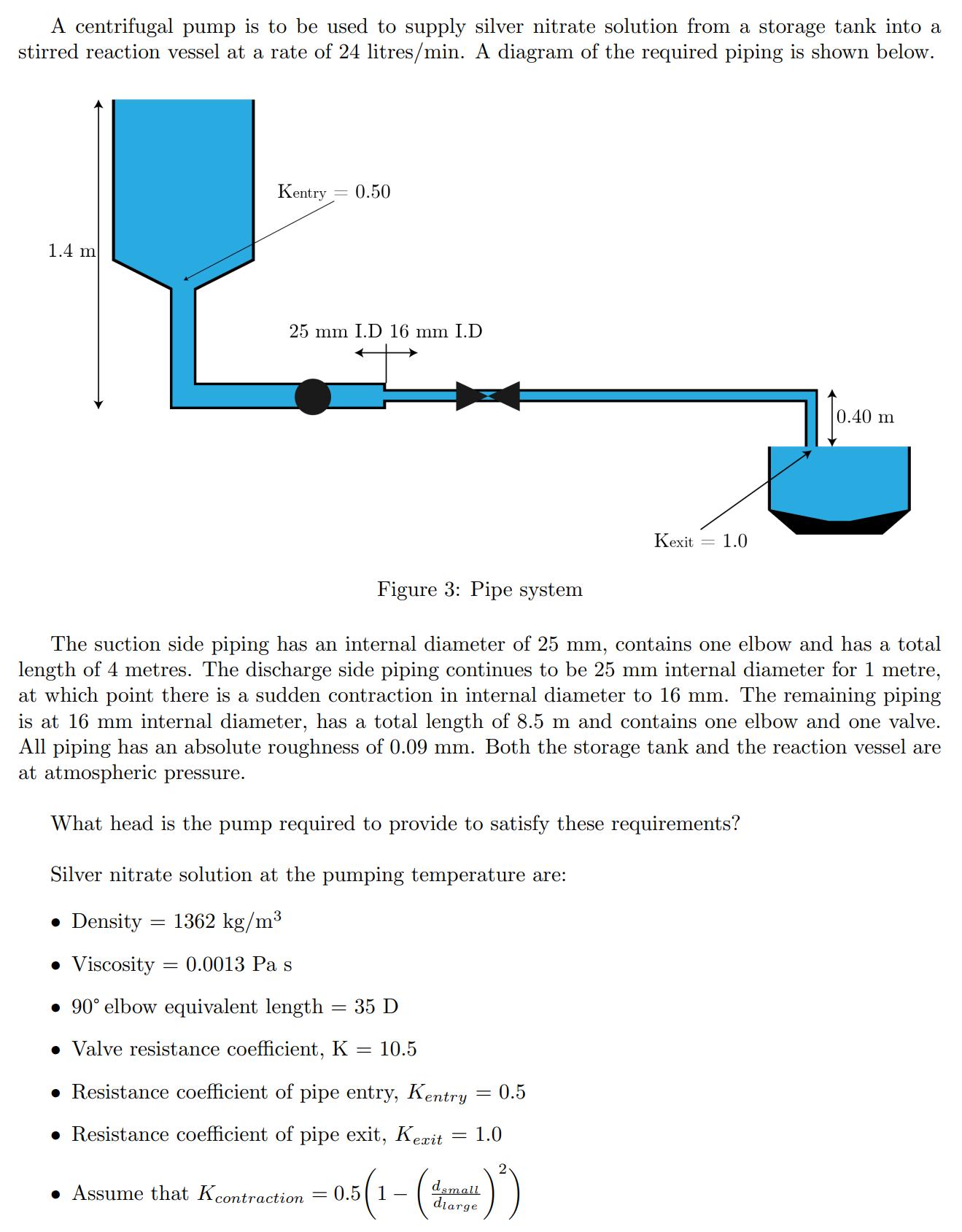 A centrifugal pump is to be used to supply silver nitrate solution from a storage tank into a stirred