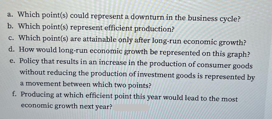 a. Which point(s) could represent a downturn in the business cycle? b. Which point(s) represent efficient