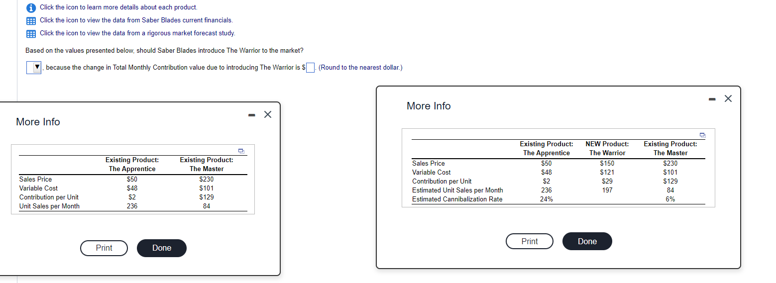 iClick the icon to learn more details about each product. 8: Click the icon to view the data from Saber