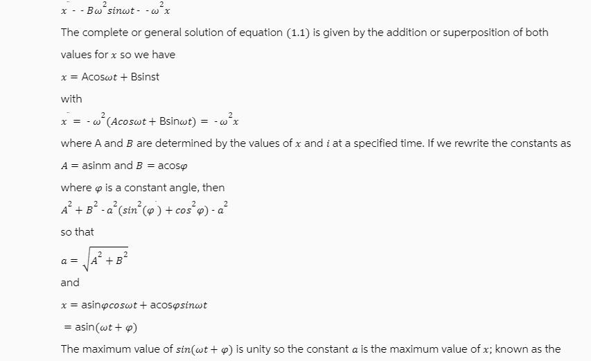 x - - Bwsinwt--wx The complete or general solution of equation (1.1) is given by the addition or