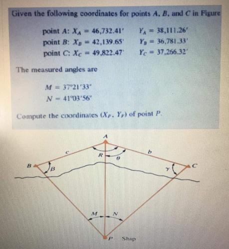 Given the following coordinates for points A. B. and C in Figure point A: XA = 46,732.41' point B: X =