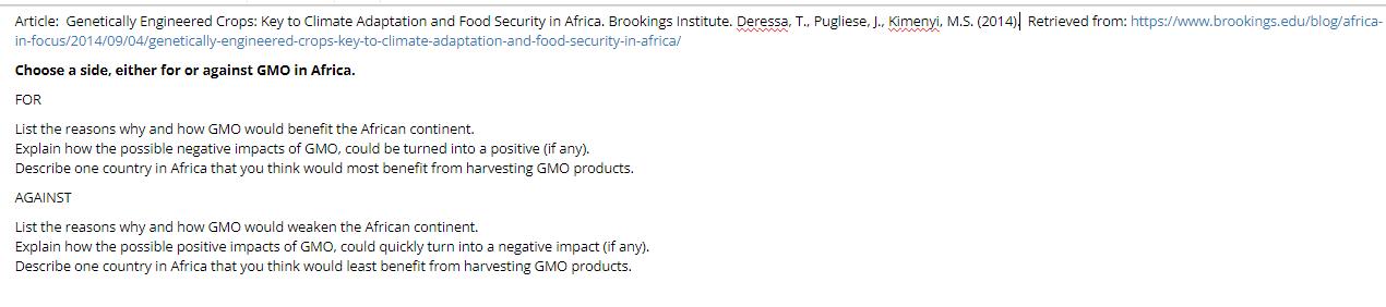 Article: Genetically Engineered Crops: Key to Climate Adaptation and Food Security in Africa. Brookings