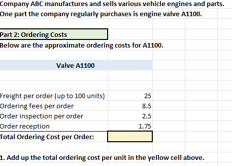 Company ABC manufactures and sells various vehicle engines and parts. One part the company regularly