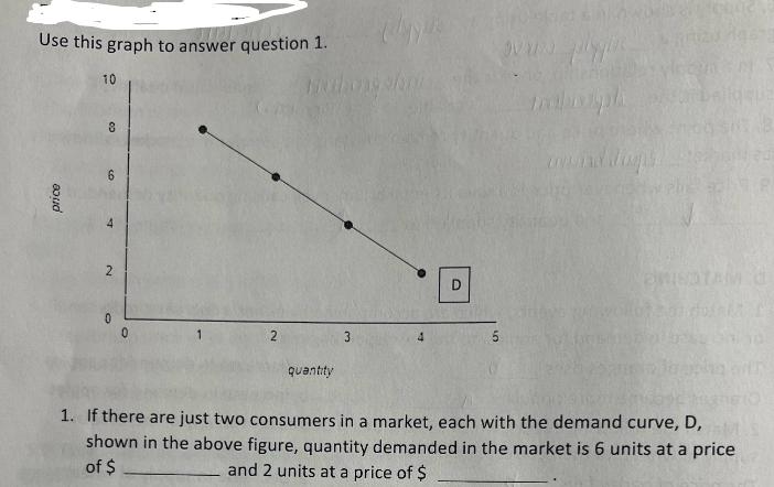 Use this graph to answer question 1. price 10 8 Co ST 2 0 quantity 3 O 5 BRISATAM d 1. If there are just two