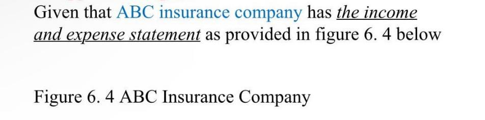 Given that ABC insurance company has the income and expense statement as provided in figure 6. 4 below Figure