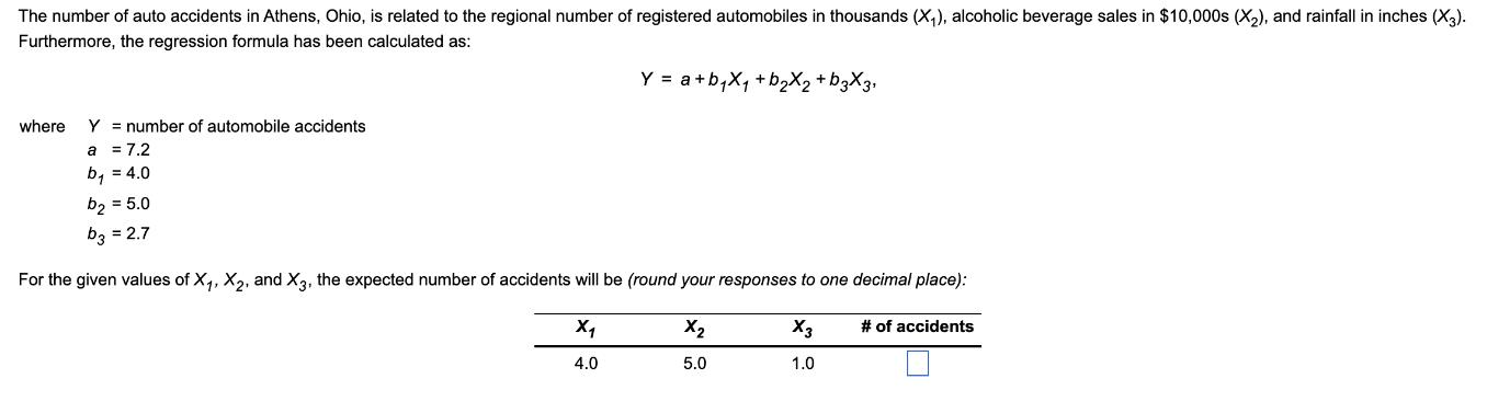 The number of auto accidents in Athens, Ohio, is related to the regional number of registered automobiles in