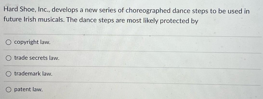 Hard Shoe, Inc., develops a new series of choreographed dance steps to be used in future Irish musicals. The