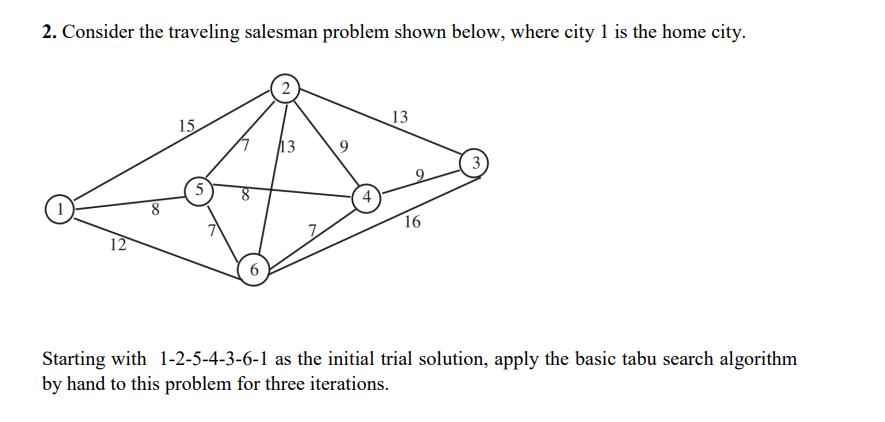 2. Consider the traveling salesman problem shown below, where city 1 is the home city. 12 8 15 5 13 9 13 16