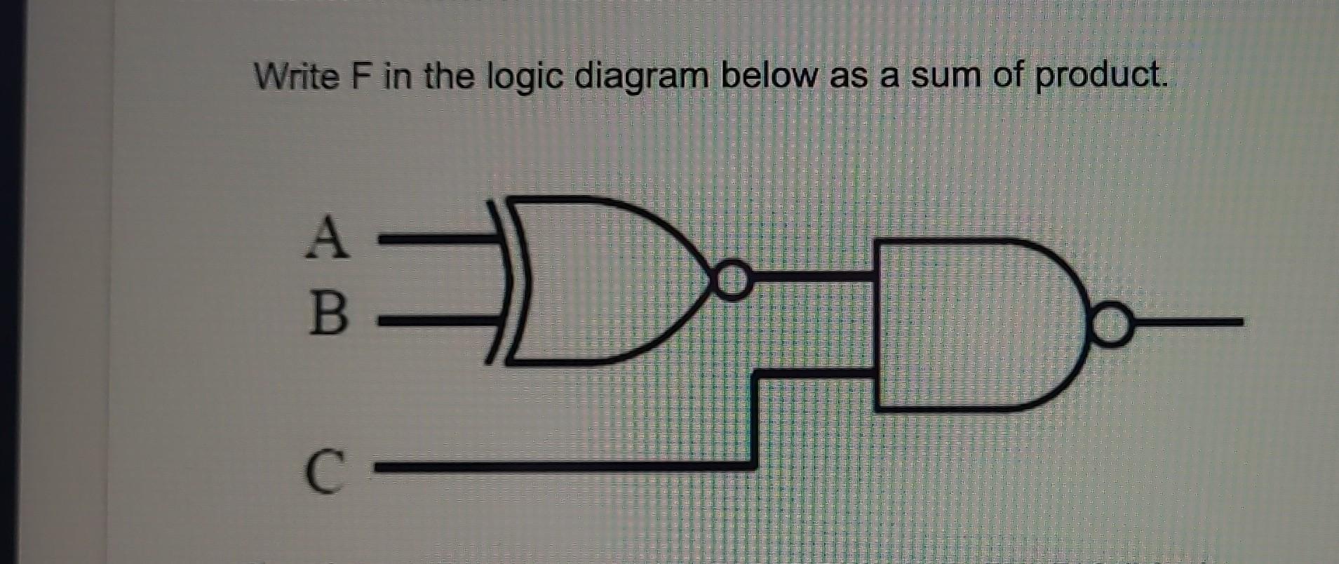 Write F in the logic diagram below as a sum of product. A B C D