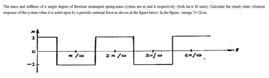 The mass and stiffness of a single degree of freedom undamped spring-mass system are m and k respectively