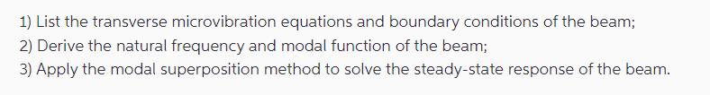 1) List the transverse microvibration equations and boundary conditions of the beam; 2) Derive the natural