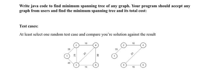 Write java code to find minimum spanning tree of any graph. Your program should accept any graph from users