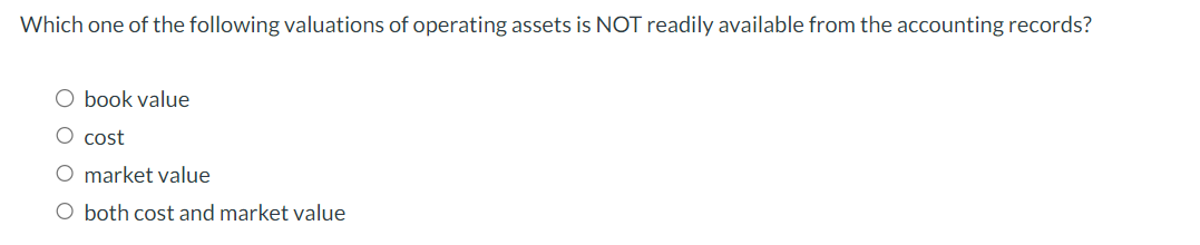 Which one of the following valuations of operating assets is NOT readily available from the accounting