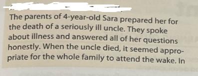 The parents of 4-year-old Sara prepared her for the death of a seriously ill uncle. They spoke about illness