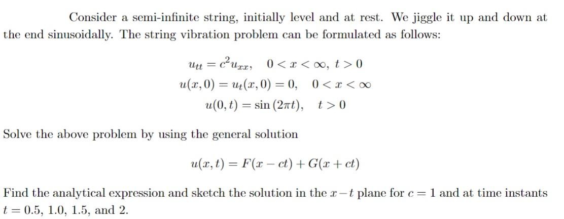 Consider a semi-infinite string, initially level and at rest. We jiggle it up and down at the end