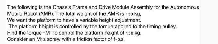The following is the Chassis Frame and Drive Module Assembly for the Autonomous Mobile Robot (AMR). The total