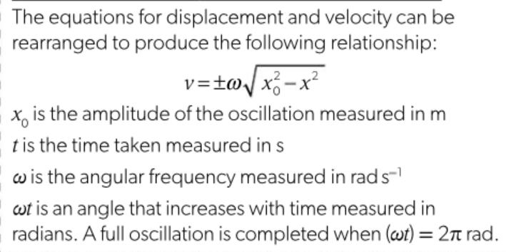 The equations for displacement and velocity can be rearranged to produce the following relationship: v=wx-x x
