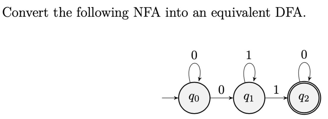 Convert the following NFA into an equivalent DFA.  0 90 0 1 91 1 0 92
