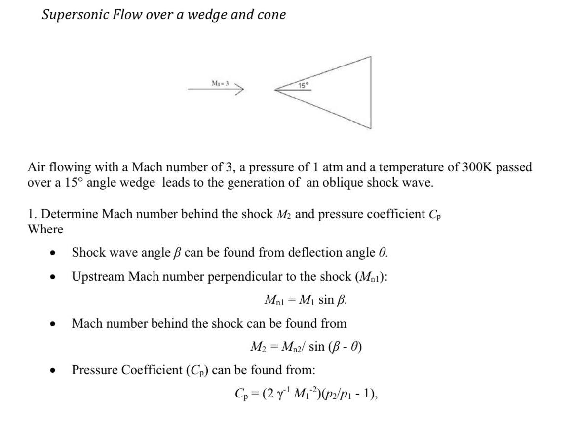 Supersonic Flow over a wedge and cone M-3 Air flowing with a Mach number of 3, a pressure of 1 atm and a