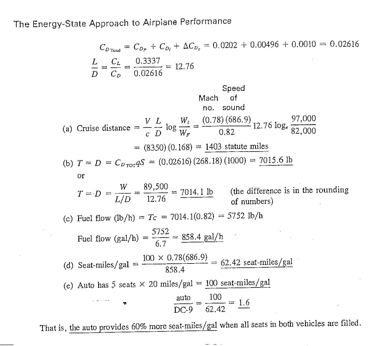 The Energy-State Approach to Airplane Performance CD Total L CL D Co = (a) Cruise distance T= D Cop + CD +