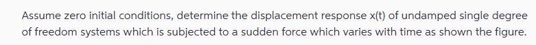 Assume zero initial conditions, determine the displacement response x(t) of undamped single degree of freedom