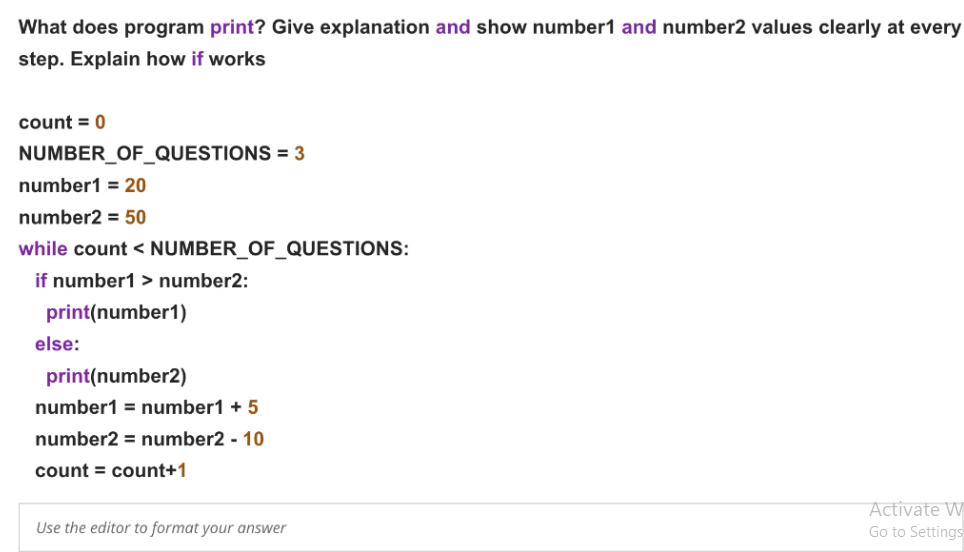 What does program print? Give explanation and show number1 and number2 values clearly at every step. Explain