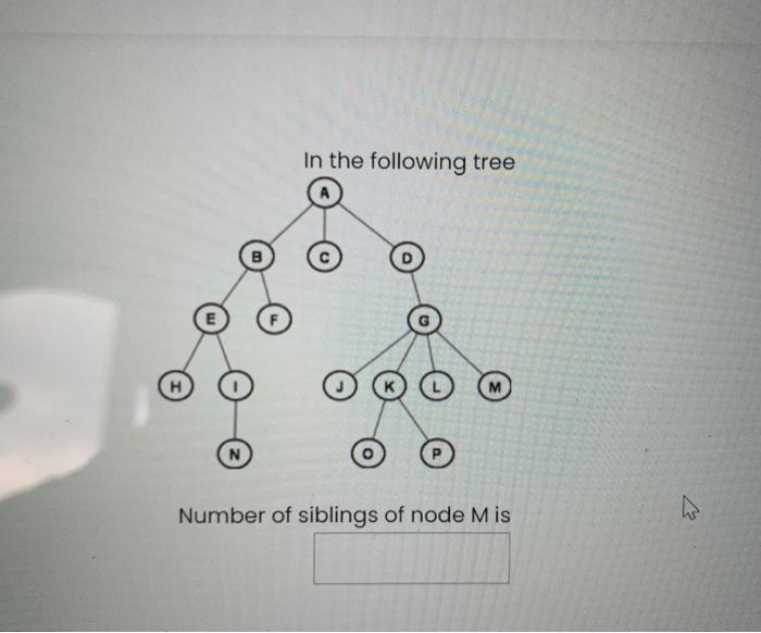 N In the following tree M Number of siblings of node Mis