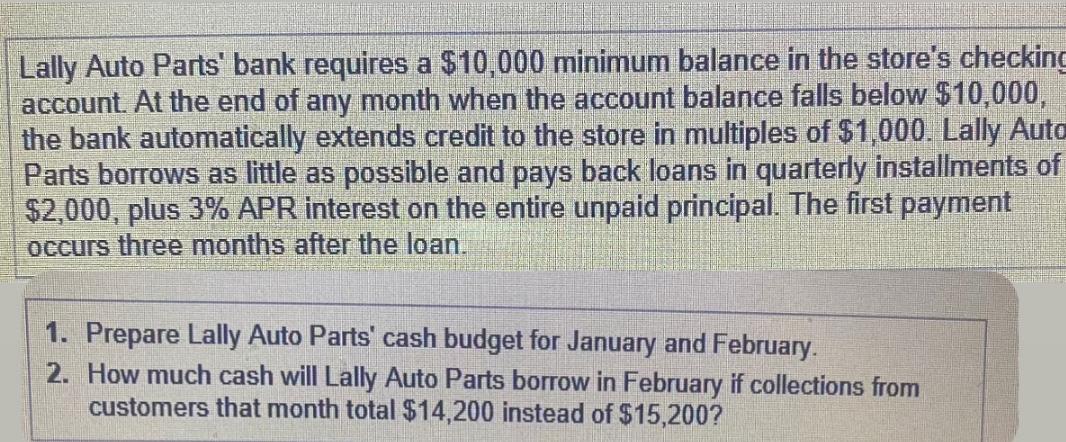 Lally Auto Parts' bank requires a $10,000 minimum balance in the store's checking account. At the end of any