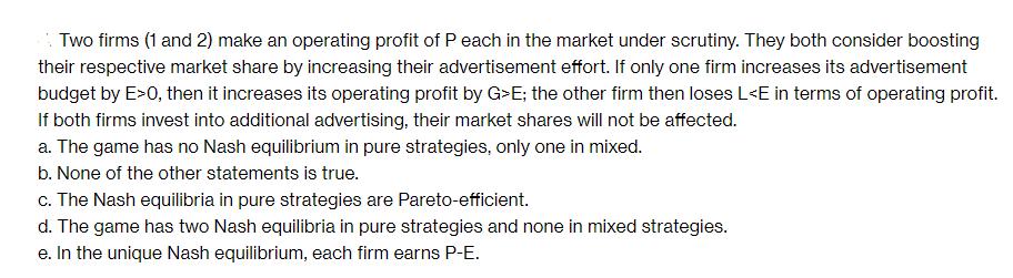 Two firms (1 and 2) make an operating profit of Peach in the market under scrutiny. They both consider