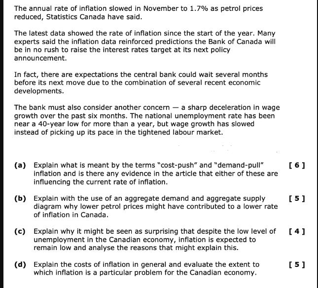 The annual rate of inflation slowed in November to 1.7% as petrol prices reduced, Statistics Canada have