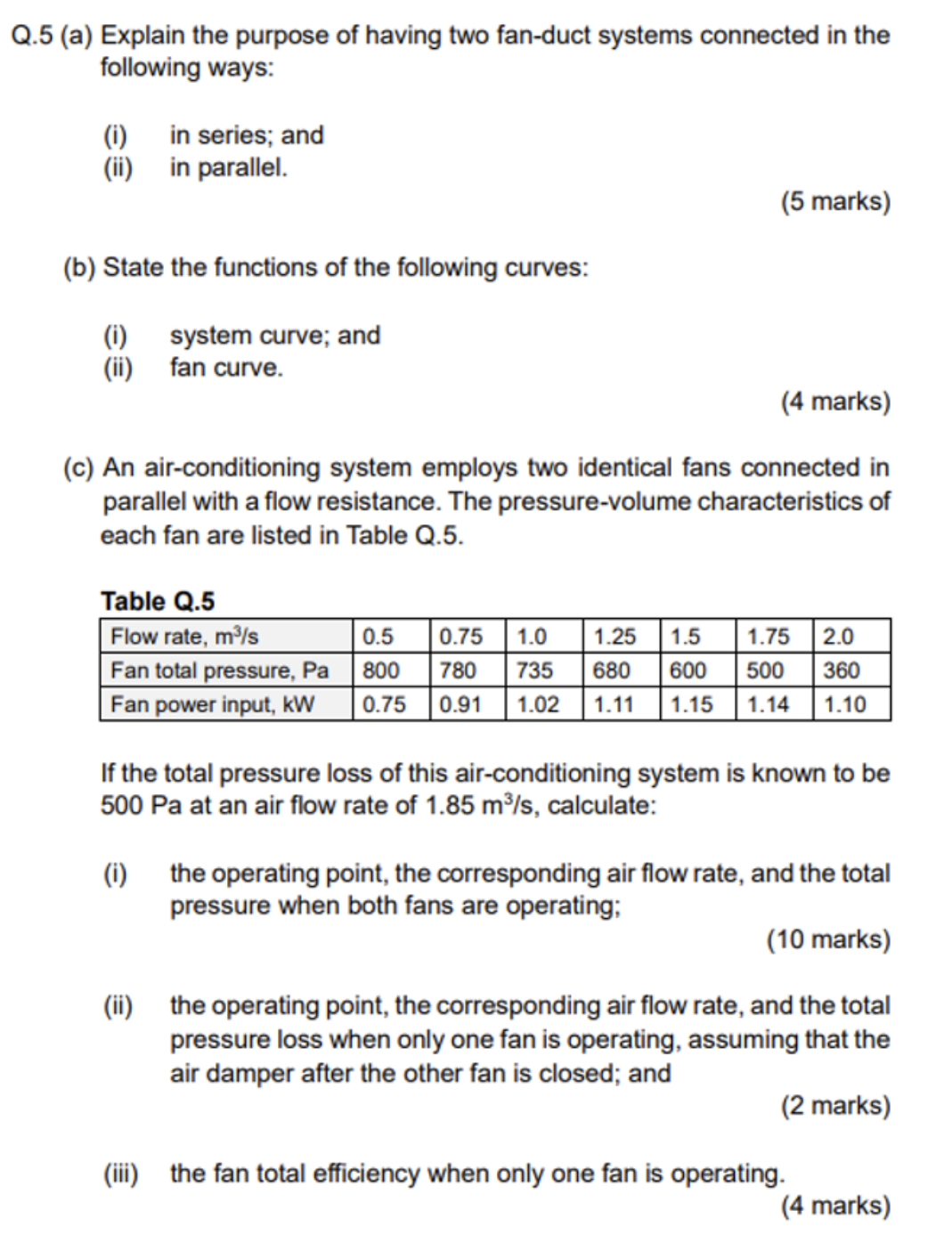 Q.5 (a) Explain the purpose of having two fan-duct systems connected in the following ways: (i) (ii) in