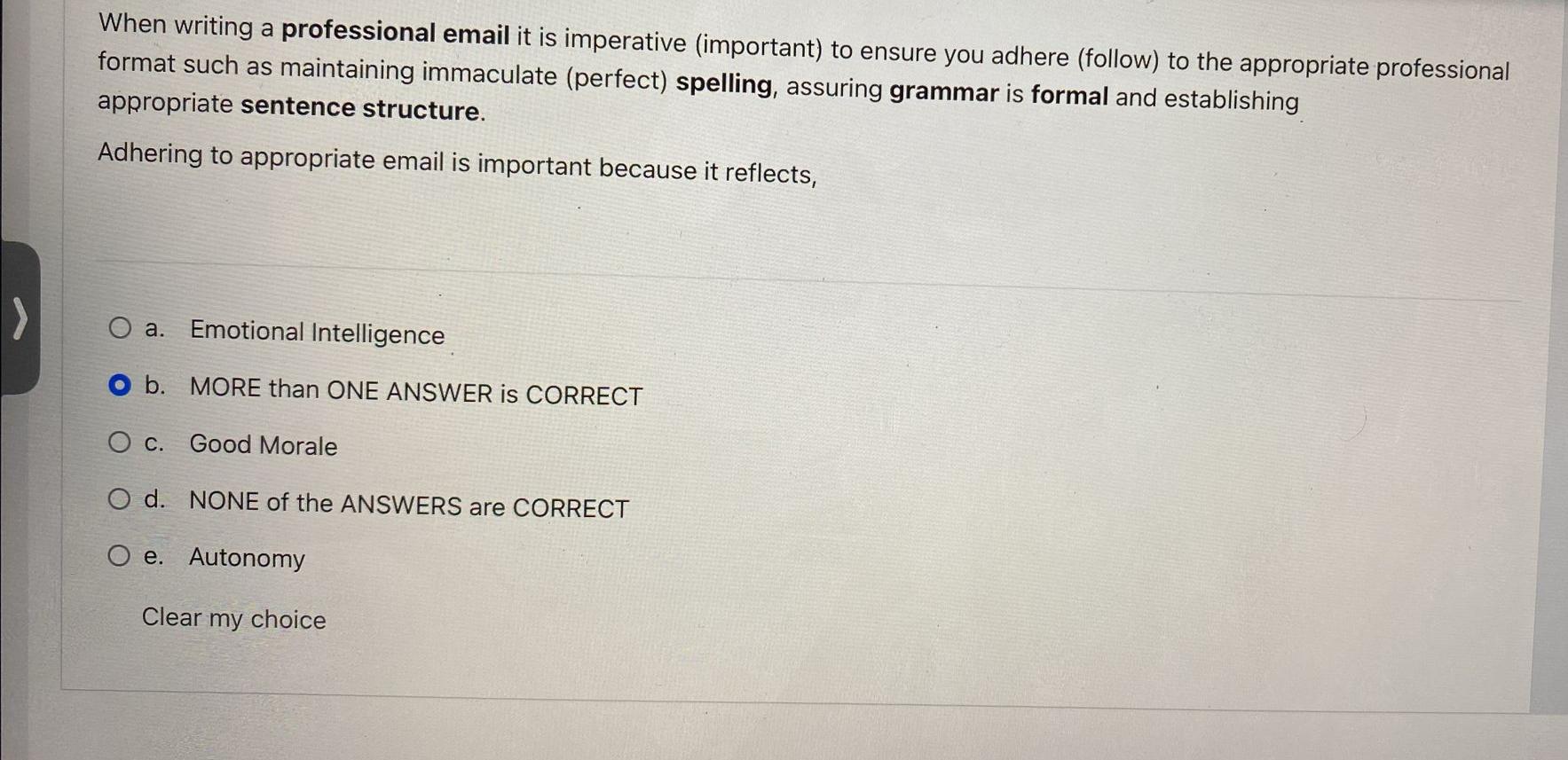 > When writing a professional email it is imperative (important) to ensure you adhere (follow) to the