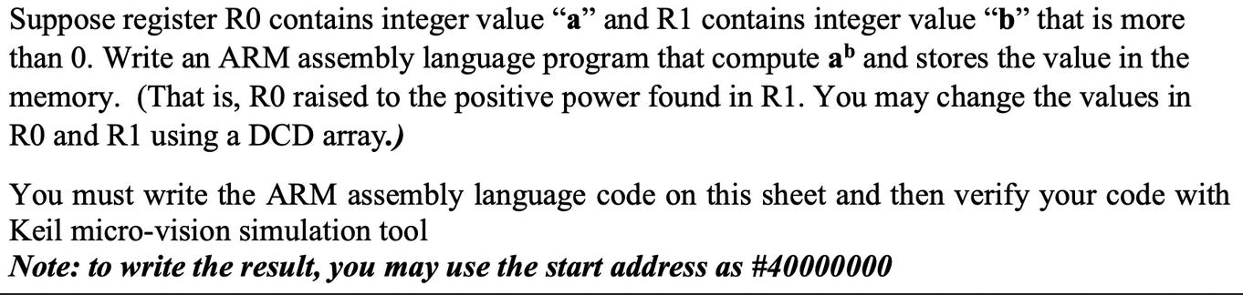 Suppose register RO contains integer value 