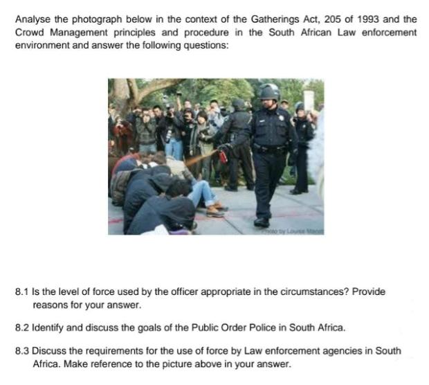 Analyse the photograph below in the context of the Gatherings Act, 205 of 1993 and the Crowd Management