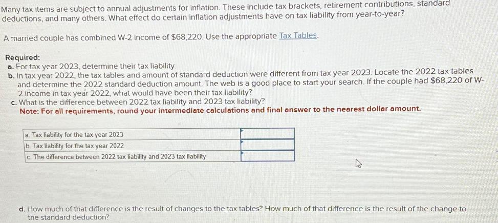 Many tax items are subject to annual adjustments for inflation. These include tax brackets, retirement