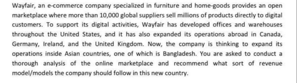 Wayfair, an e-commerce company specialized in furniture and home-goods provides an open marketplace where
