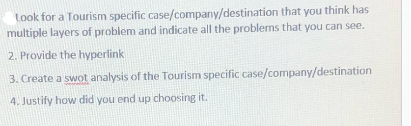 Look for a Tourism specific case/company/destination that you think has multiple layers of problem and