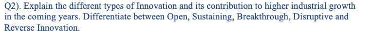 Q2). Explain the different types of Innovation and its contribution to higher industrial growth in the coming