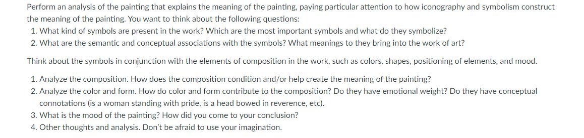 Perform an analysis of the painting that explains the meaning of the painting, paying particular attention to