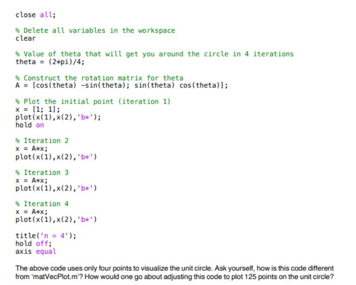 close all; % Delete all variables in the workspace clear % Value of theta that will get you around the circle