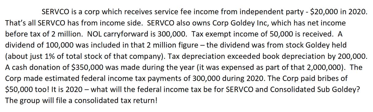 SERVCO is a corp which receives service fee income from independent party - $20,000 in 2020. That's all