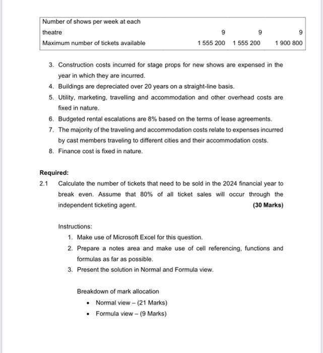 Number of shows per week at each theatre Maximum number of tickets available 9 1 555 200 1 555 200 3.