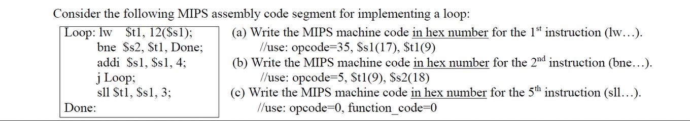 Consider the following MIPS assembly code segment for implementing a loop: Loop: lw $t1, 12($s1); bne $s2,