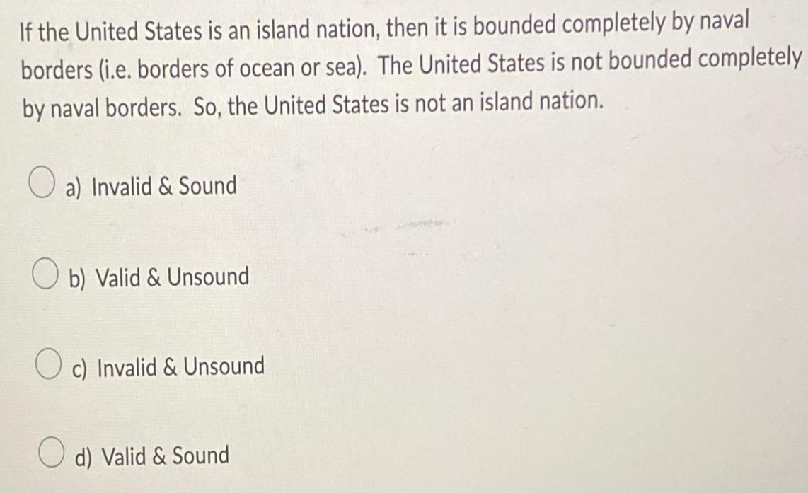 If the United States is an island nation, then it is bounded completely by naval borders (i.e. borders of