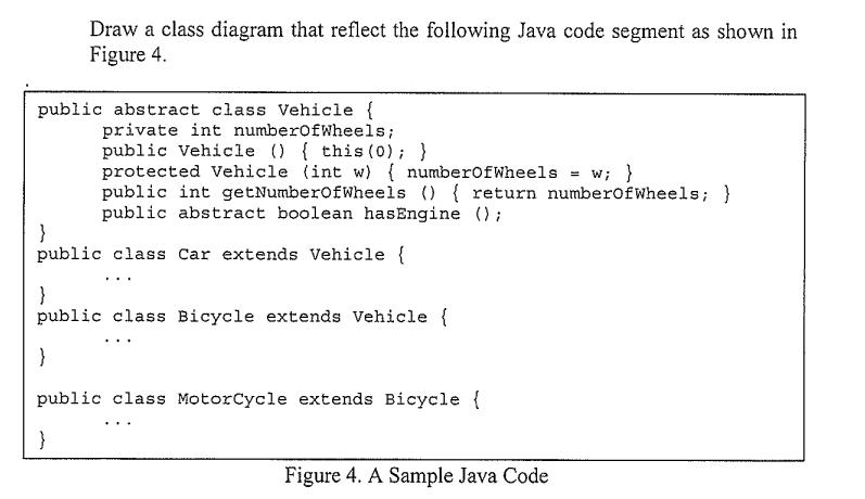 Draw a class diagram that reflect the following Java code segment as shown in Figure 4. public abstract class