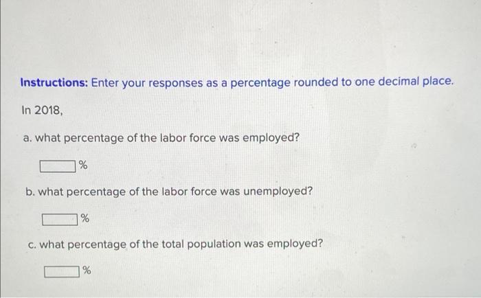 Instructions: Enter your responses as a percentage rounded to one decimal place. In 2018, a. what percentage