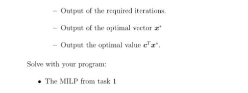 - Output of the required iterations. Output of the optimal vector a - Output the optimal value ca. Solve with