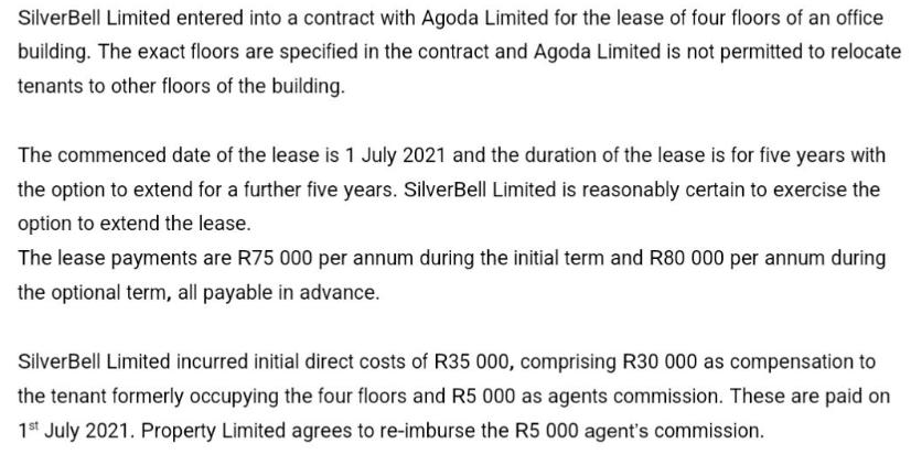 SilverBell Limited entered into a contract with Agoda Limited for the lease of four floors of an office