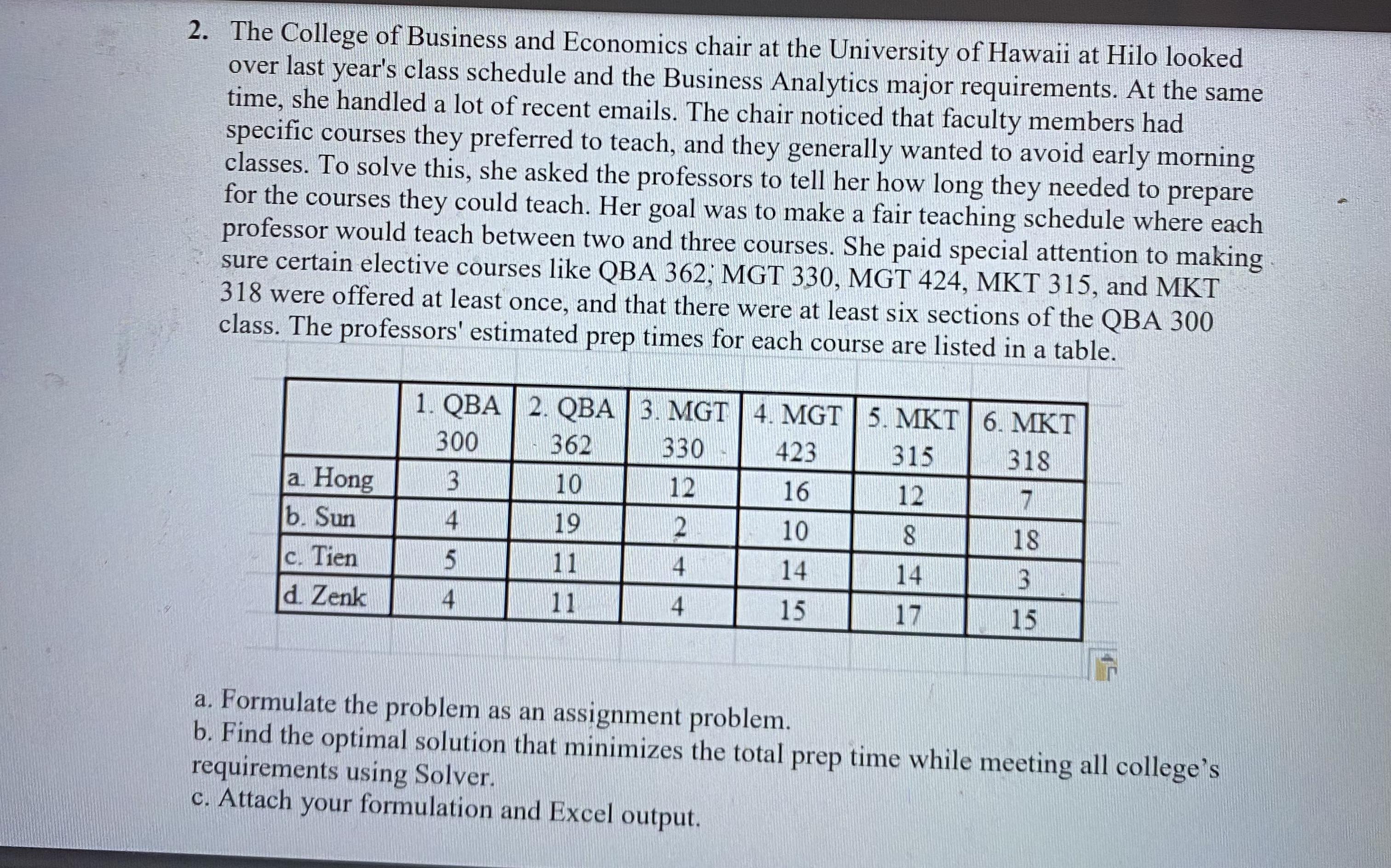2. The College of Business and Economics chair at the University of Hawaii at Hilo looked over last year's
