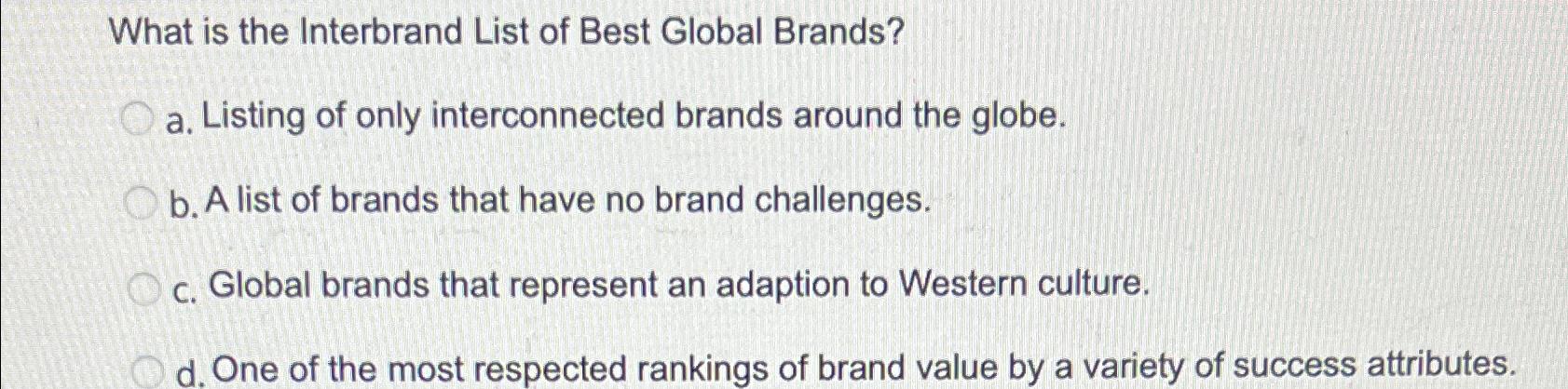 What is the Interbrand List of Best Global Brands? Oa. Listing of only interconnected brands around the